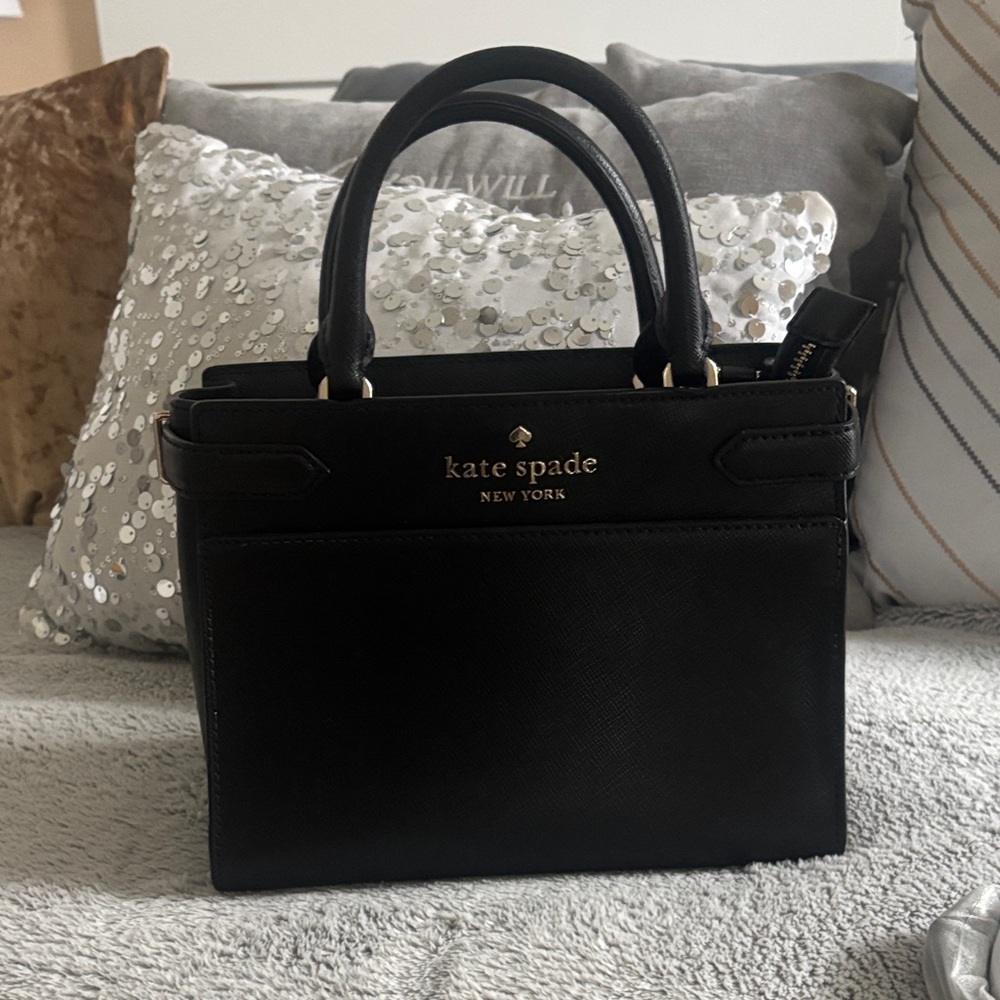 Kate Spade New York Staci Small Saffiano Leather Satchel Bag in Black